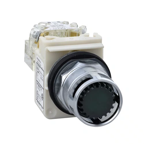 Botão luminoso Ø30mm metálico guarda alta, retorno por mola, LED, verde, NA+NF, 24VCA/CC