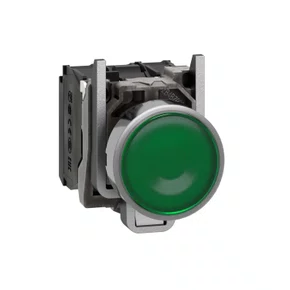 Botão luminoso Ø22mm metálico, retorno por mola, verde, NA+NF, 24VCA/CC