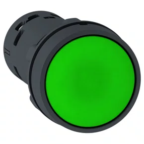 Botão monobloco Ø22mm plástico, retorno por mola, verde, NA