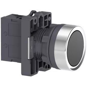 Botão Ø22mm plástico, retorno por mola, preto, NA